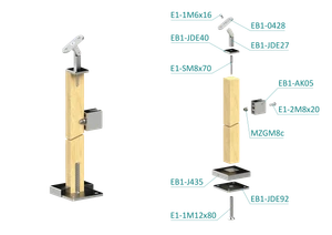 drevený stĺp, vrchné kotvenie, výplň: sklo, pravý, vrch nastaviteľný (40x40mm), materiál: buk, brúsený povrch s náterom BORI (bezfarebný) - slide 1