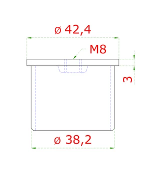 spodok držiaka madla (závit M8) na trubku ø 42.4mm, brúsená nerez K320 /AISI304, na nalepenie - slide 1