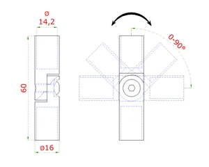 Spoj nastaviteľný ø 14 mm (0-100°) s kĺbom, brúsená nerez K320 /AISI304 - slide 1
