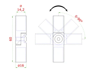 Spoj nastavitelný ø 14 mm (0-100 °) s kloubem, broušená nerez K320 / AISI30 - slide 1