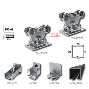 Samonosný systém 70x70x4 mm pro posuvné brány do 200 kg / 4,5 m otvor (W39/70Fe 6 m černý profil, 1x W-SET70/F) - slide 1