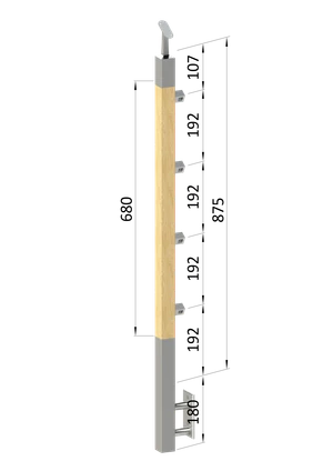 dřevěný sloup, boční kotvení, 4 řadový, průchozí, vnitřní, vrch nastavitelný (40x40mm), materiál: buk, broušený povrch bez nátěru - slide 0