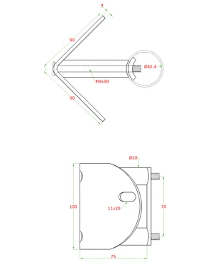 Úchyt na vnitřní rohové kotvení sloupu ø 42.4mm, (kotevní deska tloušťky 4mm, ø 100), broušená nerez K320 /AISI304 - slide 2