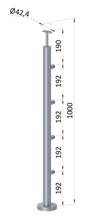 nerezový stĺp, vrchné kotvenie, 4 radový priechodný, vrch pevný (ø 42.4x2mm), leštená nerez /AISI304 - slide 0