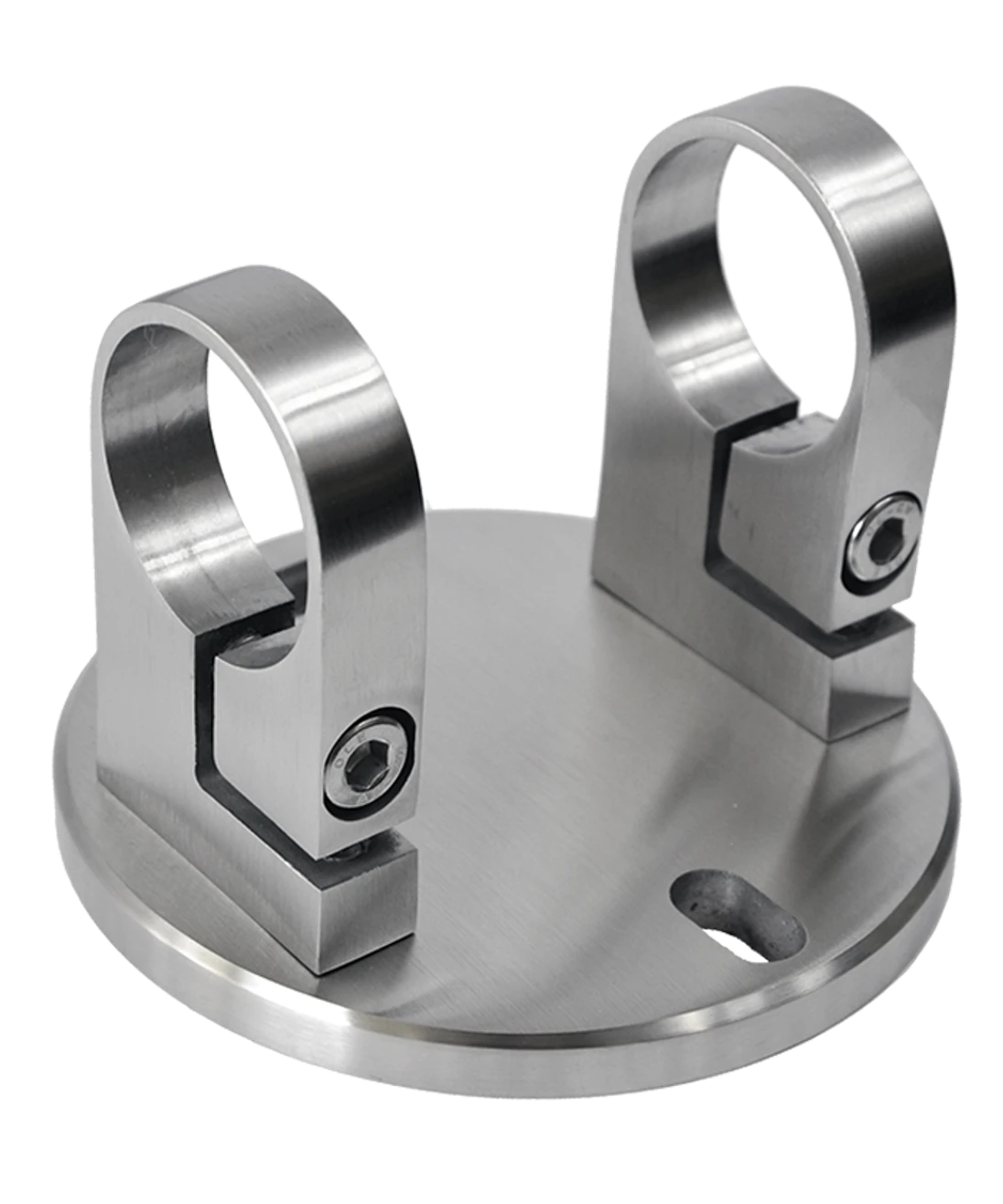 Úchyt na bočné kotvenie stĺpu ø 42.4mm, (kotviaca platňa ø 120 /10.0mm), brúsená nerez K320 /AISI304