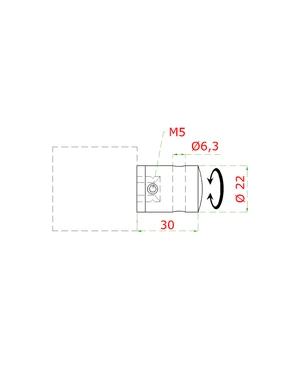 Držiak lanka ø 5mm bez zaistenia plochý (30x22 mm), brúsená nerez K320 /AISI304 - slide 1