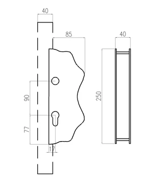 Kazetová zostava pre bránku 250x95x40mm, otvor pre kľučku ø 19,5mm, na profil 40x40mm, hladká, pre zámok ZM90/80 - slide 1