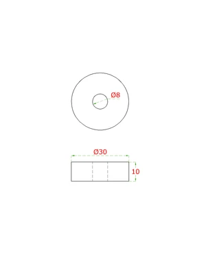 prechod na vymedzenie vzdialenosti, ø 30mm /ø 8mm /L: 10mm, brúsená nerez K320 /AISI304, bal: 1ks - slide 1