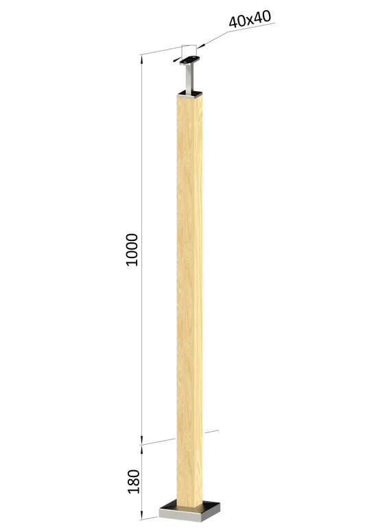 dřevěný sloup, vrchní kotvení, bez výplně, vrch pevný (40x40mm), materiál: buk, broušený povrch s nátěrem BORI (bezbarvý)