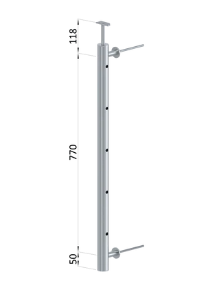 nerezový stĺp na francúzsky balkón, bočné kotvenie, 5 dierový, pravý, vrch pevný, (ø 42.4x2mm), brúsená nerez K320 /AISI304 - slide 1
