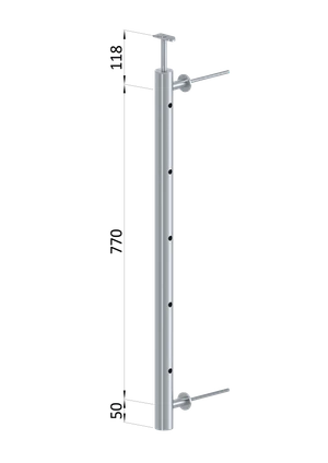 Nerezový sloup na francouzsky balkón, boční kotvení, 5 dírový, pravý, vrch pevný, (ø 42.4x2 mm), broušená nerez K320 /AISI304 - slide 1