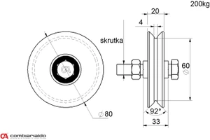 Vodiace koliesko ø 80mm jednoložiskové Combi Arialdo, V profil, nosnosť 200kg - slide 1