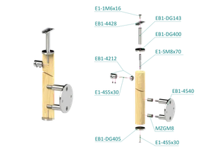 drevený stĺp, bočné kotvenie, 4 radový, priechodný, vonkajší, vrch pevný (ø 42mm), materiál: buk, brúsený povrch s náterom BORI (bezfarebný) - slide 2