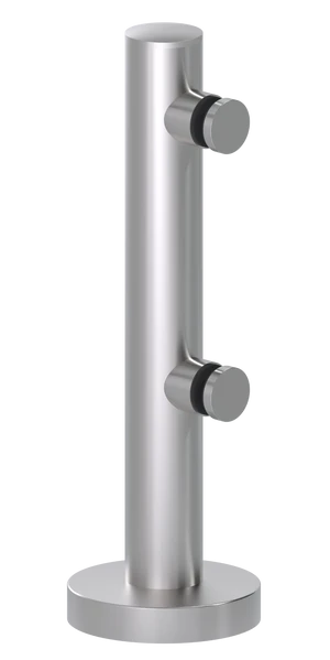 Nerezový stĺpik na sklo s dvomi svorkami ø30mm, celková výška: 325mm, pre sklo: 6-12mm brúsená nerez K320 / AISI 304. (Balenie obsahuje gumičky na sklo) - slide 0
