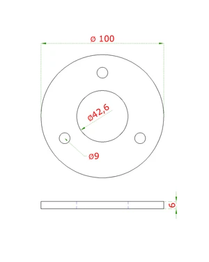 Kotevní plotna (ø 100x6 mm) na trubku ø 42,4 mm (otvor ø 42,6 mm), nerez broušená K320 / AISI304 - slide 1