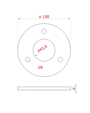 Kotviaca platňa (ø 100x6mm) na trubku ø 42.4mm (otvor ø 42.6mm), brúsená nerez K320 /AISI304 - slide 1