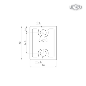 Eloxovaný profil na výplň 20x16x6000 mm, materiál 6463, T6, hliník s eloxovanou vrstvou 15 mikronů, barva stříbrná, cena za KUS - slide 1