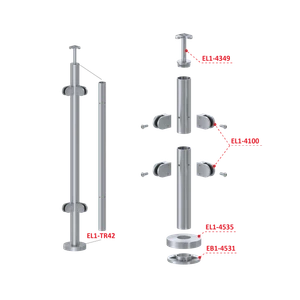 Nerezový sloup, vrchní kotvení, výplň: sklo, rohový: 90°, vrch pevný (ø 42,4x2 mm), leštěná nerez / AISI304 - slide 2