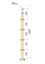 Dřevěný sloup, vrchní kotvení, 4 řadový, rohový: 90°, vrch pevný (ø42 mm), materiál: buk, broušený povrch bez nátěru