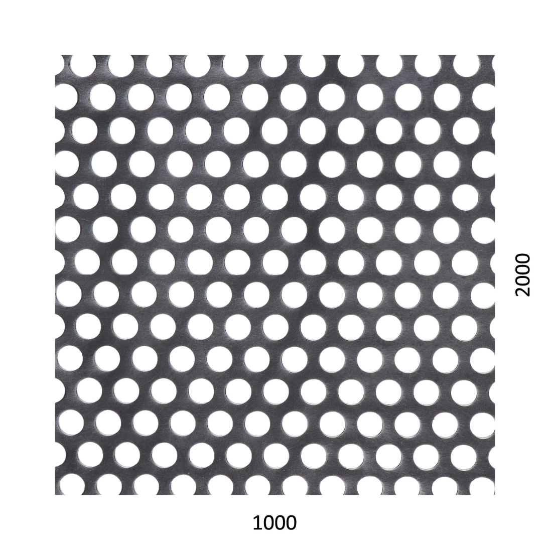 Děrovaný plech kruhový přesazený Fe, otvor: ø 10 mm, rozteč: 15 mm, (1000x2000x1 mm)