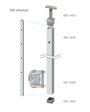 Nerezový sloup, boční kotvení, 4 děrový koncový, pravý, vrch nastavitelný, (40x40 mm), broušená nerez K320 / AISI304 - slide 3