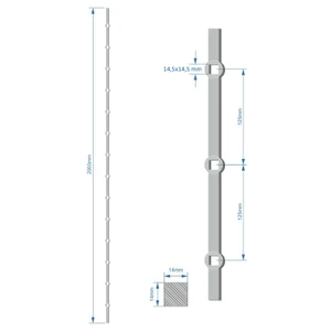 Probíjená tyč délky 2000 mm, opískovaná, profil 14 x 14 mm, rozteč děr 125 mm, oko 14,5 x 14,5 mm, na tyči je 14 děr - slide 0
