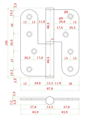 nerezové pánty 2ks (ľavé), 100x88x2.5mm, max. nosnosť: 80 kg (2 pánty), brúsená nerez K320 /AISI304 - slide 3