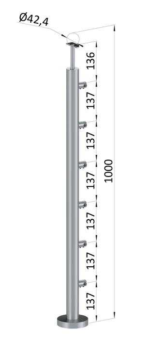 nerezový stĺp, vrchné kotvenie, 6 radový priechodný, vrch pevný (ø 42.4x2mm), leštená nerez /AISI304 - slide 0