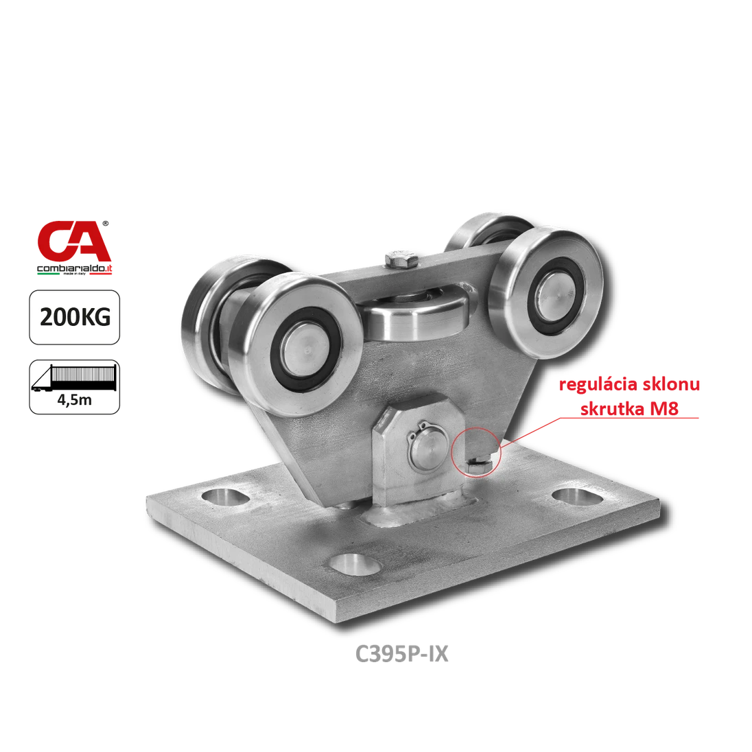 Nerezový vozík PICCOLO do profilu (68x68 mm) pro samonosné brány do 200 kg / otvor: 4,5 m, nerez bez povrchové úpravy / AISI304