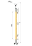 dřevěný sloup, vrchní kotvení, výplň: sklo, pravý, vrch nastavitelný (ø 42mm), materiál: buk, broušený povrch s nátěrem BORI (bezbarvý)