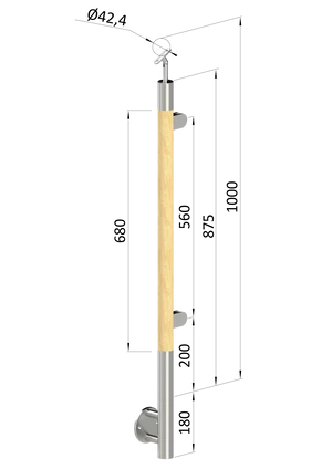 dřevěný sloup, boční kotvení, výplň: sklo, pravý, vrch nastavitelný (ø 42mm), materiál: buk, broušený povrch bez nátěru - slide 0