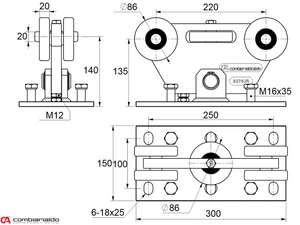 MEDIO-Klasik nerezový samonosný systém 98x98x5mm pre posuvné brány do 500kg/8,5m otvor (C399M-IX 1x6m nerezový profil, C395M/IX 2ks, C397M-IX 1ks, C396M-IX 1 ks), nerez AISI304 bez povrch. úpravy - slide 2