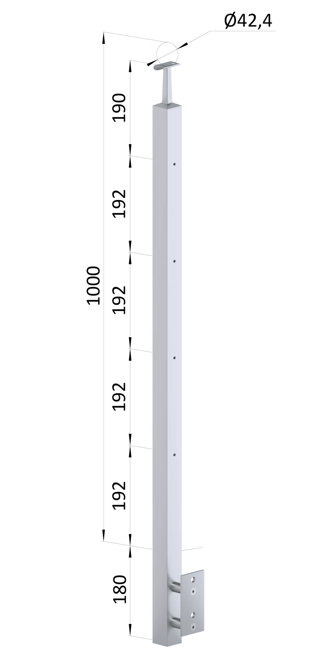 Nerezový sloup, boční kotvení, 4řadový M6, vnitřní