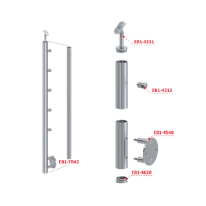 Nerezový sloup, boční kotvení, 5 řadový průchodný, vnitřní, vrch nastavitelný (ø 42,4x2 mm), broušená nerez K320 / AISI304 - slide 2