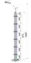 nerezový sloup, vrchní kotvení, 6 řadový rohový, vrch pevný (40x40mm), broušená nerez K320 /AISI304