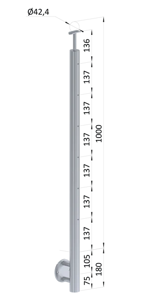 Nerezový stĺp, bočné kotvenie, 6 radový M6, vonkajší, vrch pevný - slide 0