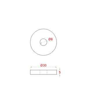 Prechod na vymedzenie vzdialenosti, ø 30mm /ø 8mm /L: 5mm, brúsená nerez K320 /AISI304, bal: 1ks - slide 1