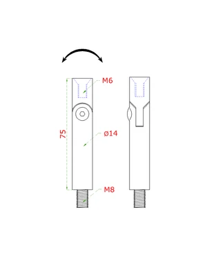 čap s kĺbom (vonkajší závit M8 - vnútorný závit M6, ø 14mm, L: 75mm), brúsená nerez K320 /AISI304 - slide 1