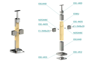 drevený stĺp, vrchné kotvenie, výplň: sklo, priechodný, vrch pevný (40x40mm), materiál: buk, brúsený povrch s náterom BORI (bezfarebný) - slide 1