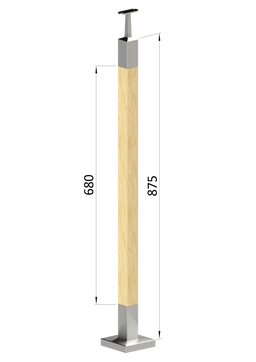 Dřevěný sloup, vrchní kotvení, bez výplně, vrch pevný (40x40 mm), materiál: buk, broušený povrch s nátěrem BORI (bezbarvý)