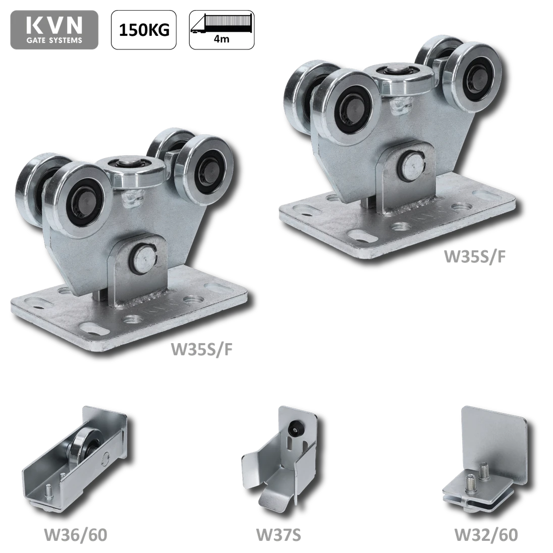 Set pro samonosný systém 60 x 60 x 4 mm, 2x vozíky, 1x doraz, 1x náběhové kolečko