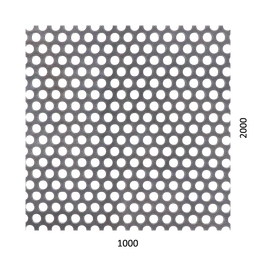 Děrovaný plech kruhový přesazený Fe, otvor: ø 6.0 mm, rozteč: 9.0 mm, (1000x2000x1,5 mm)