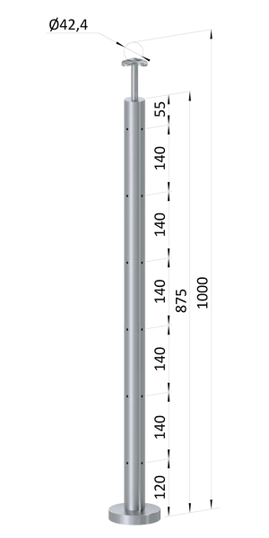 nerezový stĺp, vrchné kotvenie, 6 dierový na lanko, rohový: 90°, vrch pevný (ø 42.4x2mm), brúsená nerez K320 /AISI304 - slide 0
