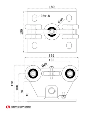 Nerezový vozík PICCOLO do profilu (68x68 mm) pro samonosné brány do 200 kg / otvor: 4,5 m, nerez bez povrchové úpravy / AISI304 - slide 2