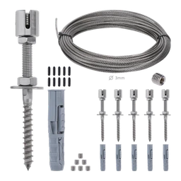Montážna sada pre zelenú stenu (priemer lanka 3mm) - Nerez - obsahuje potrebné množstvo komponentov na prislúchajúci rozmer (príruby, lanká a koncovky na lanko)