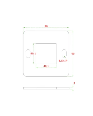 Kotviaca platňa (90x90x4mm), otvor: 40.1x40.1mm, brúsená nerez K320/AISI304 - slide 1
