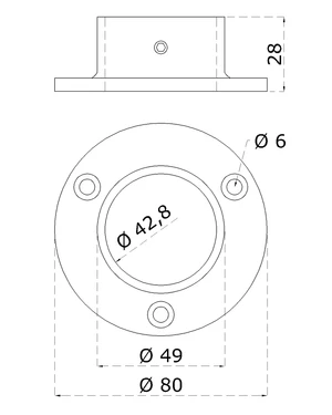 Příruba spodní (80x25 mm) na trubku ø 42,4 mm, broušená nerez K320 / AISI316 - slide 1