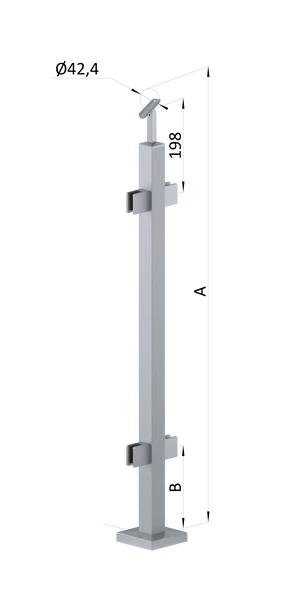 nerezový stĺp, vrchné kotvenie, výplň: sklo, priechodný, vrch nastaviteľný, (40x40mm) brúsená nerez K320 /AISI304 - slide 0