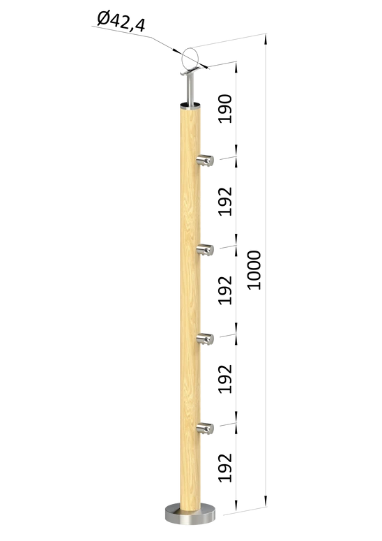 drevený stĺp, vrchné kotvenie, 4 radový, priechodný, vrch pevný (ø 42mm), materiál: buk, brúsený povrch bez náteru