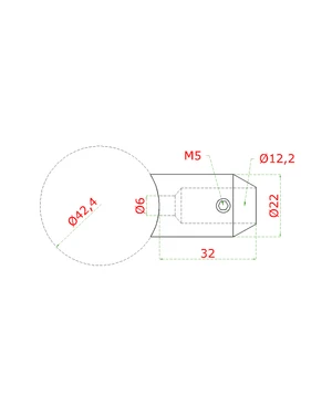 Držák tyče ø 12 mm koncový na naražení na trubku ø 42,4 mm (33x22 mm), broušená nerez K320 / AISI304 - slide 1